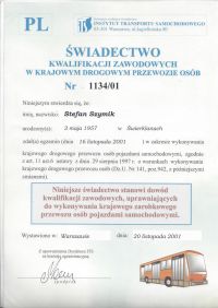 Świadectwo - Instytut Transportu Samochdowego